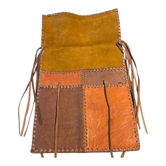 Vintage Char Crossbody Purse Handmade Leather Patchwork Braided Strap Boho - Picture 5 of 11